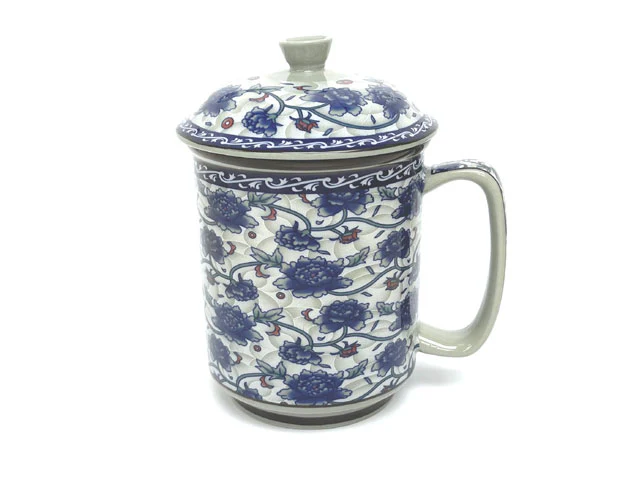Blue on White Mug with Lid - Image 5